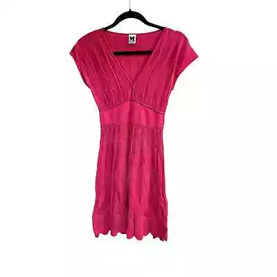 M Missoni V-Neck Magenta Hot Pink Knit Dress Mini Scallop Viscose Fleece Wool 2 • $95