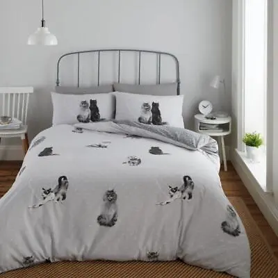 £16.99 • Buy Kitty Cats Cat Grey Duvet Quilt Cover & Pillow Case Bedding Set