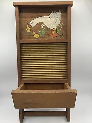 Vintage Duck Goose Washboard Sign Wood Metal Country Shelf Towel Wall Hanging • $20