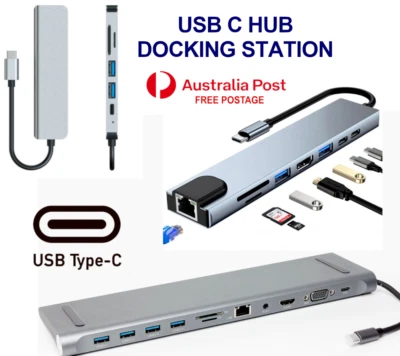 $18 • Buy USB C HUB Docking Station Various Models HDMI USB 3.0 VGA Type-C RJ45 Etc