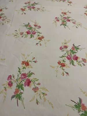Ralph Lauren Flat Sheet QUEEN Floral Rose Bouquets Pink Green Cotton VINTAGE • $39