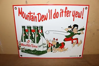 1964 Mountain Dew Hillbilly Soda Pop 12  Porcelain Metal Sign • $95