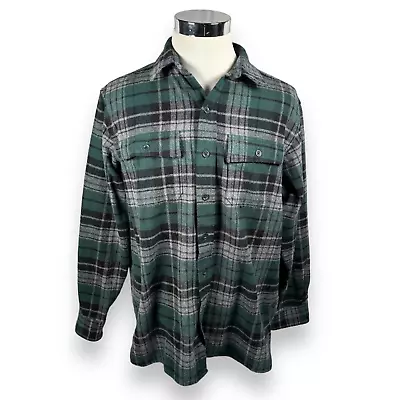 LL Bean Chamois Cloth Flannel Work Shirt Mens Large Green Plaid Pockets • $24.99