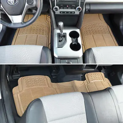 $26.99 • Buy Car Rubber Floor Mats For All Weather Heavyduty Tech 3 PCS Trimmable Beige