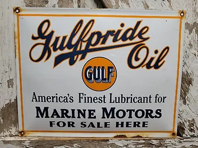 Vintage Gulf Porcelain Sign Gulfpride Gasoline Marine Boat Motor Oil Service 17  • $159.26