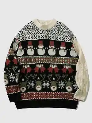 Christmas Pattern Knitted Sweater Men's Casual Warm Mid Stretch Crew Neck • $34.99