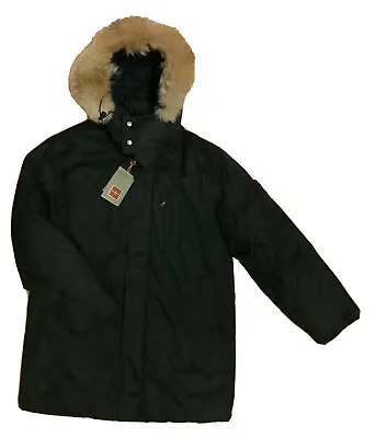 NWT Cole Haan Mens Black Down Jacket Raccoon Fur Trim Removable Hood Sz M  • $189