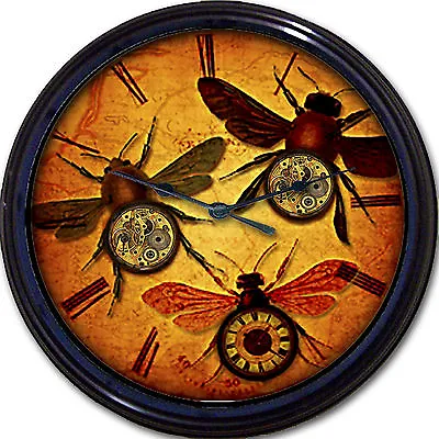 Steampunk Flying Insects Wall Clock Works Gears Victorian Gothic Goth Vintage  • $30.99