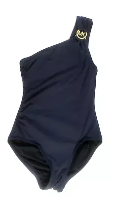 Michael Kors Womens Logo Solid Navy One Piece One Shoulder Swimsuit Sz 4 • $39.99