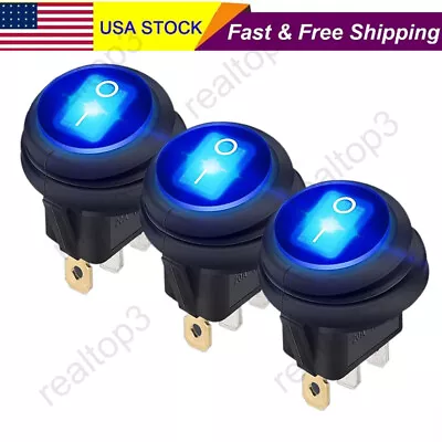 3PCS Blue LED Light 12V Toggle Switch On/Off Car Boat Marine RV Waterproof • $3