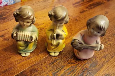 3 Vintage Composite Plaster Christmas Angels Playing Instruments Figures Japan • $18