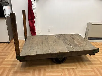 Vintage Industrial Wood Cart Coffee Table Wooden Lineberry Factory Nutting Truck • $350
