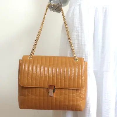 Victoria Beckham Quinton Chain Strap Shoulder Bag Pumpkin Quilted Leather • $695