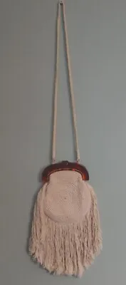 ZARA Crossbody Bag CROCHETED COTTON Ecru FRINGES TORTOISE HandBag  Very Cool • £17.05