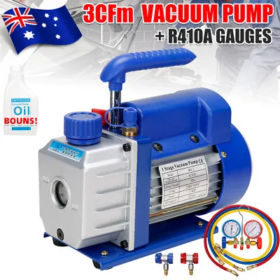 3 CFM Vacuum Pump Refrigeration Gauges 1/4HP Rotary Vane Deep HVAC Air AC R410a • $128.95