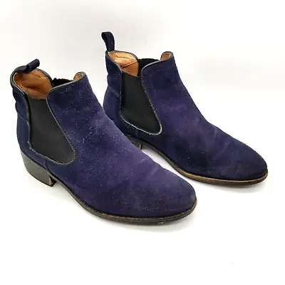 Modern Vintage Womens Blue Suede Round Toe Ankle Chelsea Boots Size 6.5 • $23.79