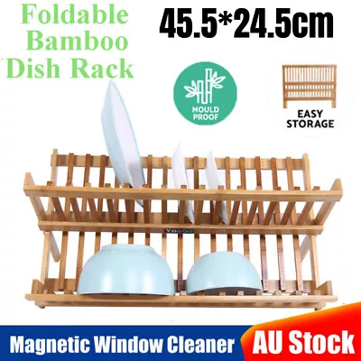 Plate Holder Plate Cutlery Dryer Bamboo Dish Drying Rack Household For Kitche WU • $19.99