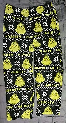 Dr. Suess The Grinch Plush Fleece XL Pajama Pants Lounge Green Yellow Black • $14