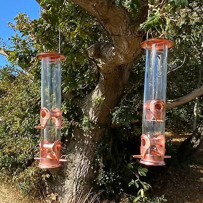 Copper Style Hanging Bird Seed Feeder With 4 Feeding Ports Wild Birds (Set Of 2) • £12.99