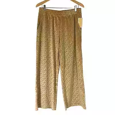 Michael Kors Womens MK Jacquard Logo Velour Wide Leg Pants L Dark Camel NWT • $39.87