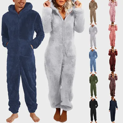 Men Teddy Bear Fleece Fluffy 1Onesie Pyjamas Hooded Jumpsuit Loungewear Gown Set • £25.09