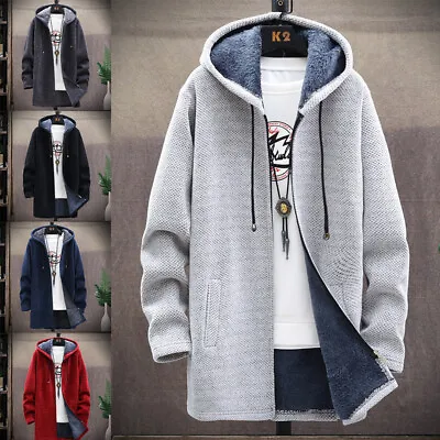 AU Mens Thick Warm Fleece Lined Hoodie Winter Zip Up Coat Jacket Sweatshirt Tops • $52.99