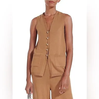 STAUD Jo Sweater Vest Wool Blend Camel Color Size Medium $165 MSRP • $74.99