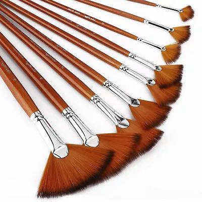 9pcs Fan Artist Paint Brush For Oil Watercolor Acrylic Craft Model Art Painting • $10.98