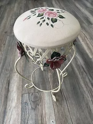 Vintage Cottage Vanity Stool Seat Chair Metal Upholstered Floral Boho • $69.95