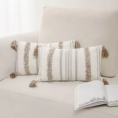 2PCS Boho Cushion Cover Lumbar Throw Pillow Case Tassels Sofa Home Decor 12X20   • $13.85