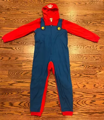 Super Mario Pajamas One Piece Hooded Union Suit Boys Large 10-12 Super Mario • $9.94