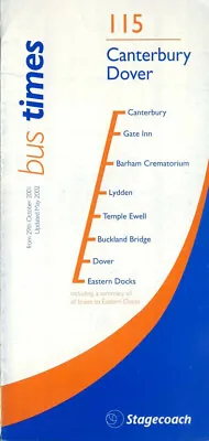 Stagecoach East Kent Bus Timetable - 115 Canterbury Lydden Dover - May 2002 • £1.49