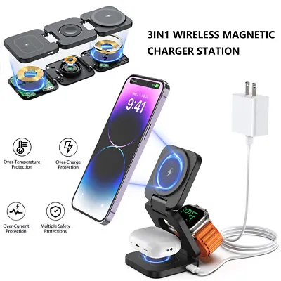 3 In1 Foldable Magnetic Wireless Fast Charger For Apple Watch IPhone 15 14 13 • $31.99