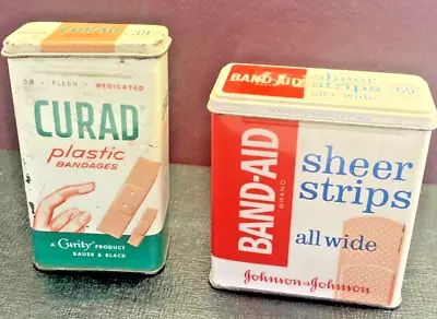 Vintage Band-aid Johnson & Johnson & Curad Bandage Tin Metal Box Lot Display • $9.99