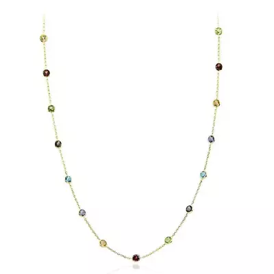 14K White Gold Over Station Necklace With 4.00MM Rainbow Multi-Gemstone 18  Long • $144.99