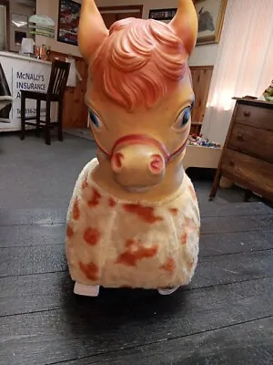 Vintage 1950's / 60's Rubber Face Horse Ride On Plush Toy On Wheels Pony Horse • $139.97