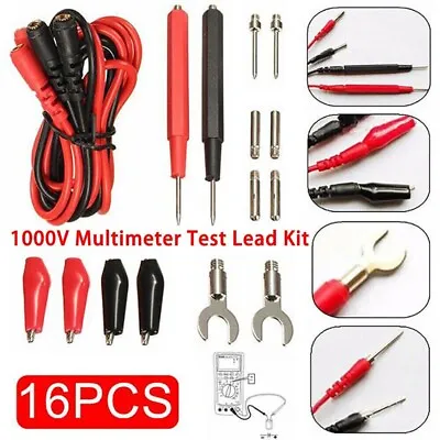 Digital Multimeter Cables Probe Lead Kit Test Electronic Alligator Clip Needle • £4.99