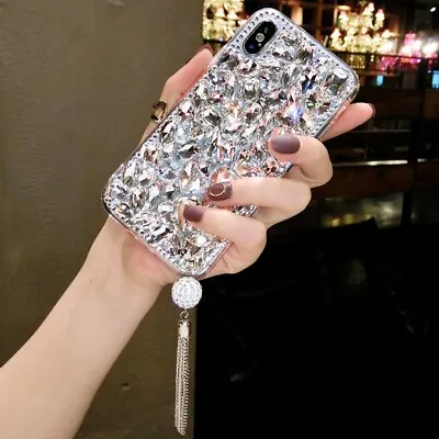 Sparkly Luxury Bling Diamonds Soft Women Phone Cases With Crystals Neck Lanyard • $15.98
