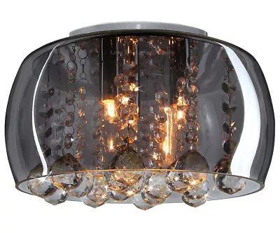 Modern Crystal Droplet Round Glass Ceiling Light Smoked Grey Chandelier H3073 • £37.99