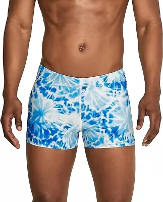 NEW Speedo Men's Swimsuit Square Leg Printed WHITE BLUE UPF 50+ SIZE MEDIUM • $19.99