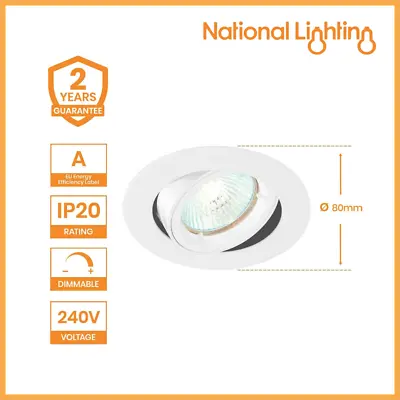 Recessed LED Ceiling Spotlight GU10 Tilt Mains Dimmable Downlights IP20 Rated • £4.46