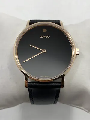 Movado Signature SWISS Quartz Black Dial Leather Strap Men's Watch 0607742 • $299.95