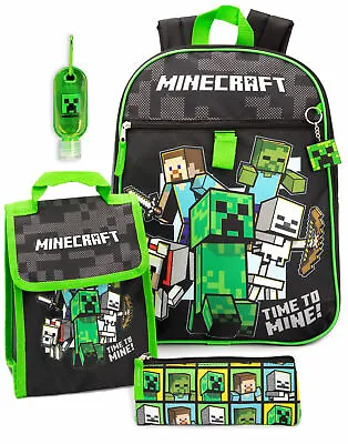 Minecraft Backpack & Lunch Box Kids 5 Piece School Rucksack Bag Set One Size • £32.95