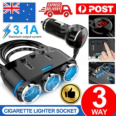 12V 3 Way Multi Car Cigarette Lighter Socket Splitter Adapter Dual USB Charger • $19.45