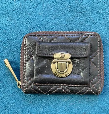 Marc Jacobs Genuine Brown Leather Zip Around Bifold Wallet Purse Size S/M • £12