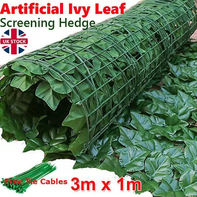 3m Artificial Hedge Fake Ivy Leaf Garden Fence Privacy Screening Roll Wall Panel • £5.89