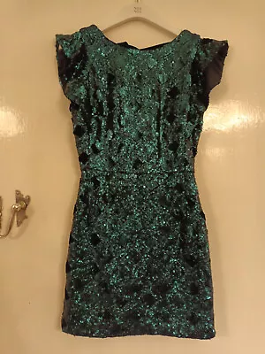 Zara Peacock Green Full Sequin Micro Mini Party Dress In Size Small / Size 8 • £19.99