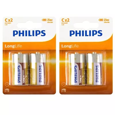 Philips C Size LongLife Zinc Chloride Batteries | R14 MN1400 Baby| 1.5V | 4 Pack • £5.99