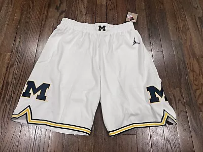 Nike Air Jordan White U Of M Michigan Wolverines Basketball Fab 5 Shorts HAIL XL • $75