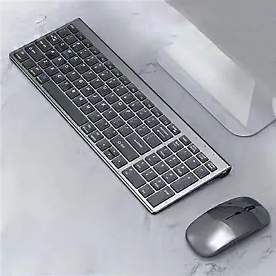 Mute Rechargeable Wireless Bluetooth Keyboard Mouse For PC Ipad Mac Windows • $44.37